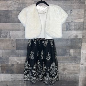 Beautiful White and Black Knitworks Formal Winter Dress with White Faux …